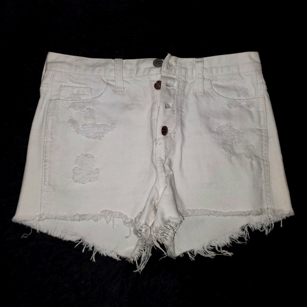 Hollister White Distressed Denim Shorts